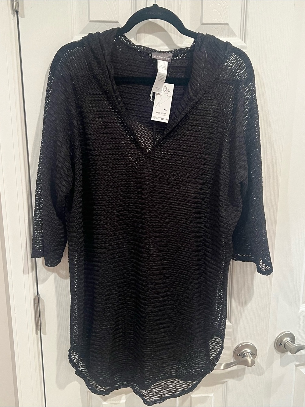 Jordan Taylor Black Open Knit Hooded Tunic Swimwear Coverup